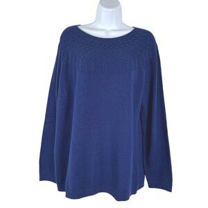 Talbots Sweater Womens 1X Blue Cable Knit Cotton Blend Long Sleeve NWT FS-1464